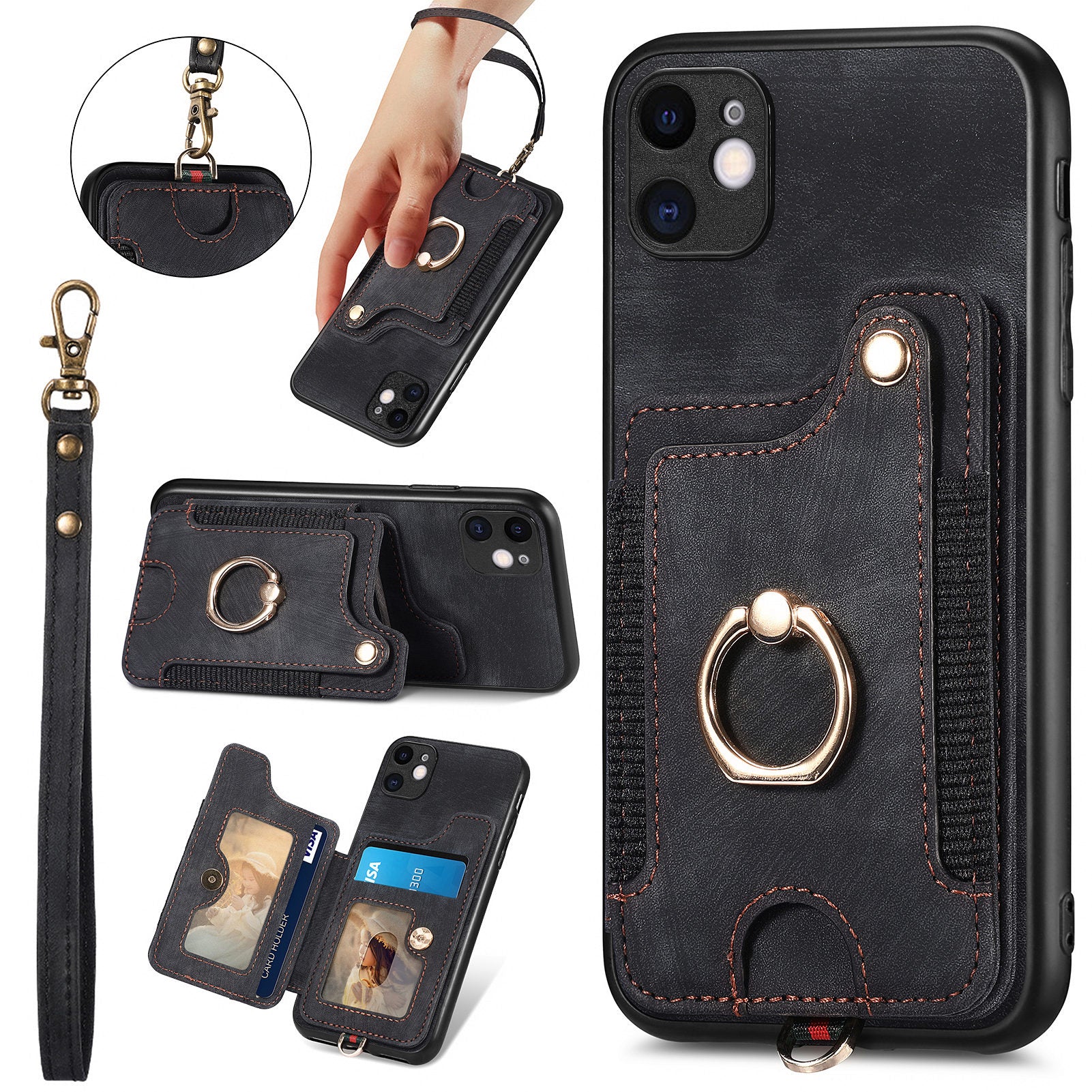 For iPhone 11 Card Holder RFID Blocking Phone Case PU Leather Coated PC+TPU Kickstand Cover For iPhone 11 Card Holder RFID Blocking Phone Case PU Leather Coated PC+TPU Kickstand Cover
